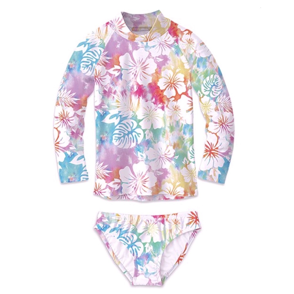 NWOT Tropical Print Two Piece Rashguard Swimsuit